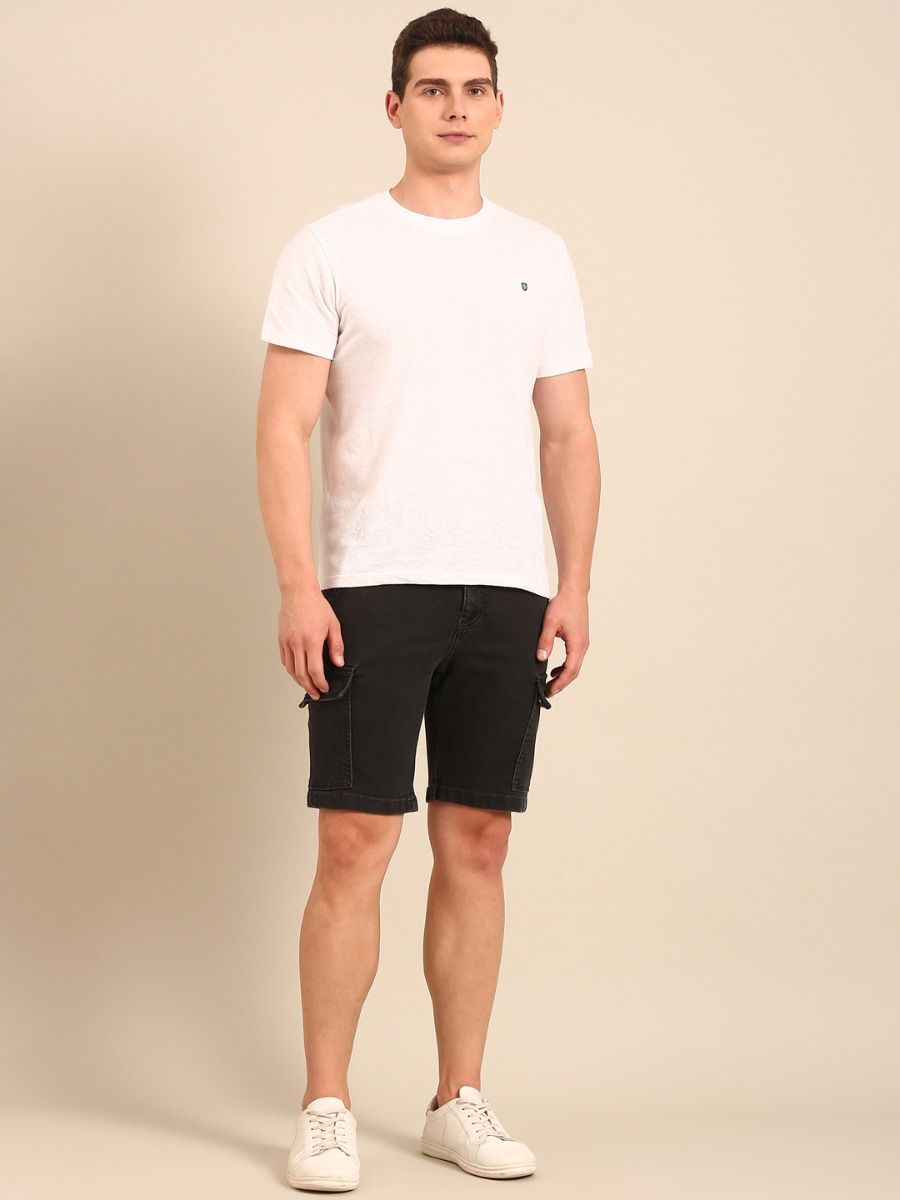 CAVALLO By Linen Club Men's Blended Linen Black Solid Contemporary Fit Shorts