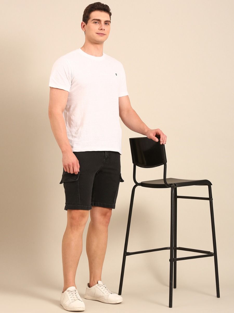 CAVALLO By Linen Club Men's Blended Linen Black Solid Contemporary Fit Shorts