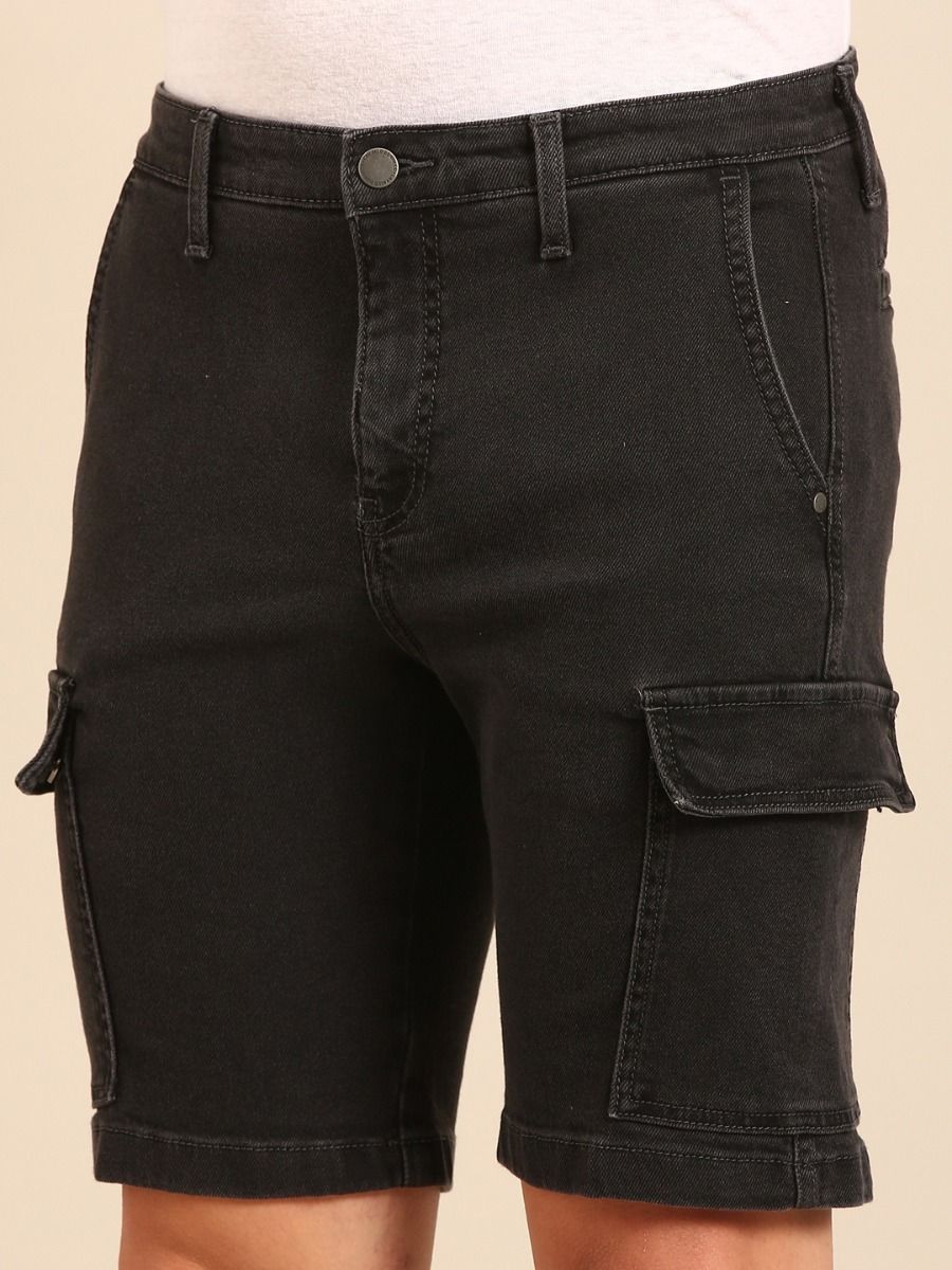 CAVALLO By Linen Club Men's Blended Linen Black Solid Contemporary Fit Shorts