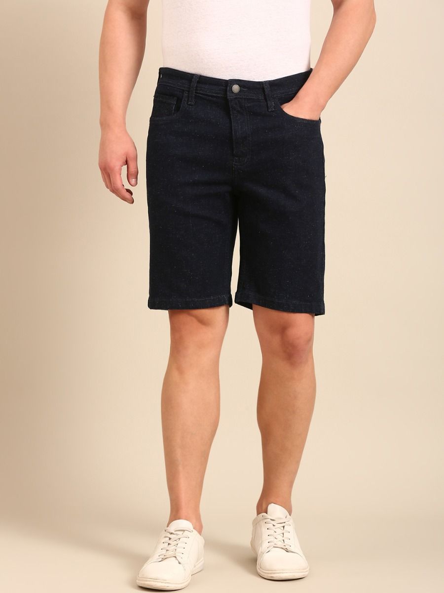 CAVALLO By Linen Club Men's Blended Linen Blue Solid Contemporary Fit Shorts