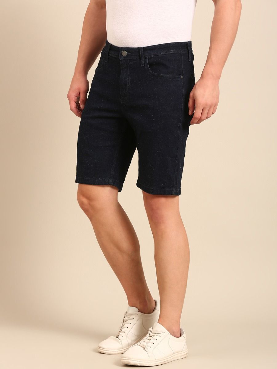 CAVALLO By Linen Club Men's Blended Linen Blue Solid Contemporary Fit Shorts