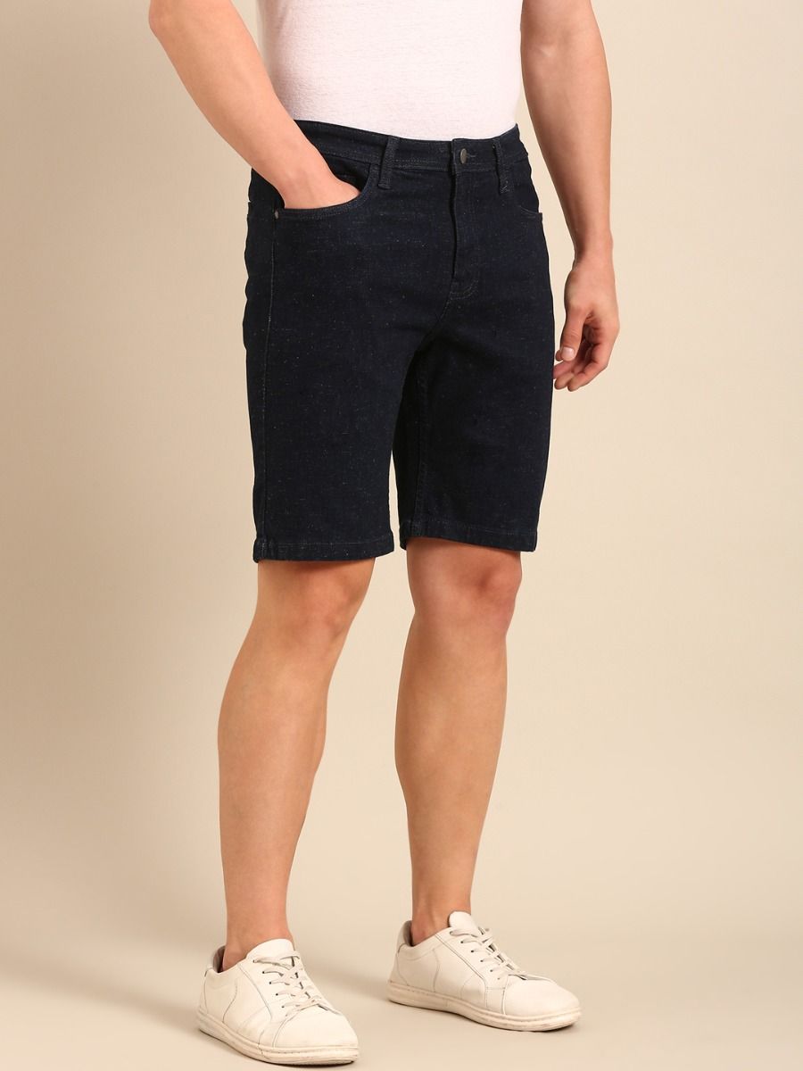 CAVALLO By Linen Club Men's Blended Linen Blue Solid Contemporary Fit Shorts