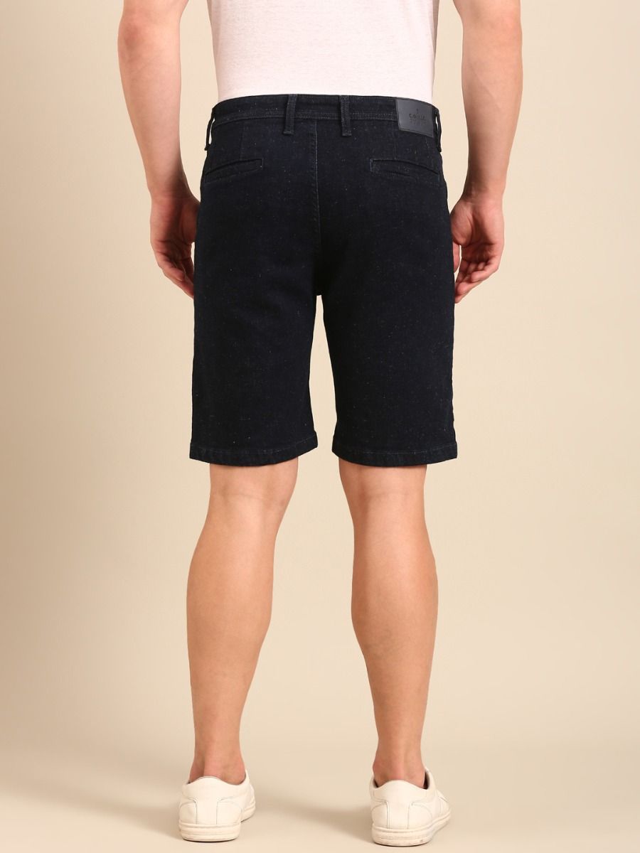 CAVALLO By Linen Club Men's Blended Linen Blue Solid Contemporary Fit Shorts