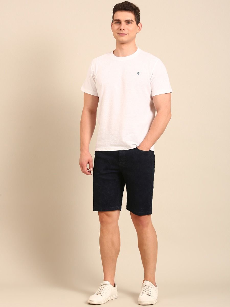 CAVALLO By Linen Club Men's Blended Linen Blue Solid Contemporary Fit Shorts