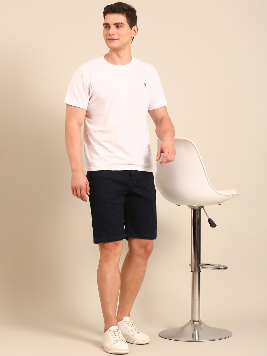 CAVALLO By Linen Club Men's Blended Linen Blue Solid Contemporary Fit Shorts
