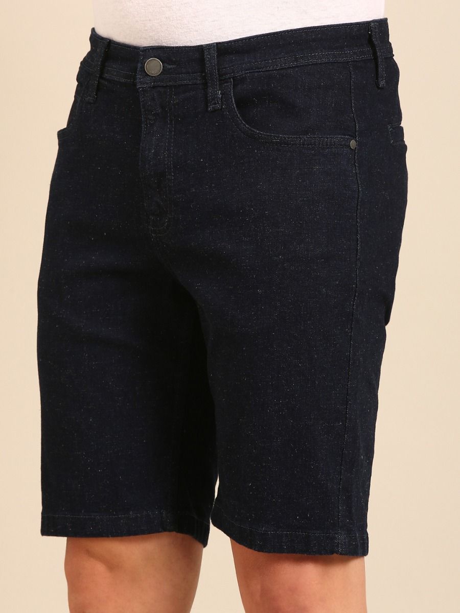 CAVALLO By Linen Club Men's Blended Linen Blue Solid Contemporary Fit Shorts