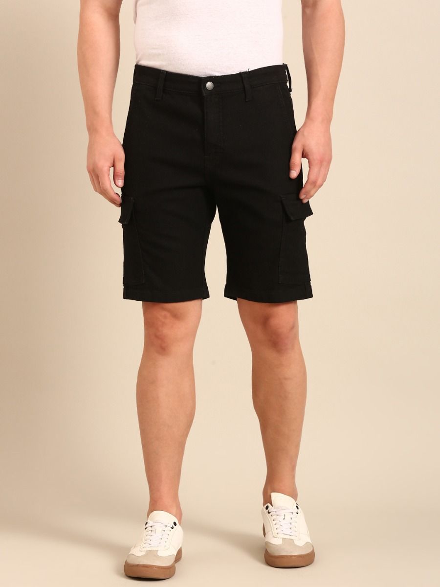 CAVALLO By Linen Club Men's Blended Linen Black Solid Contemporary Fit Shorts