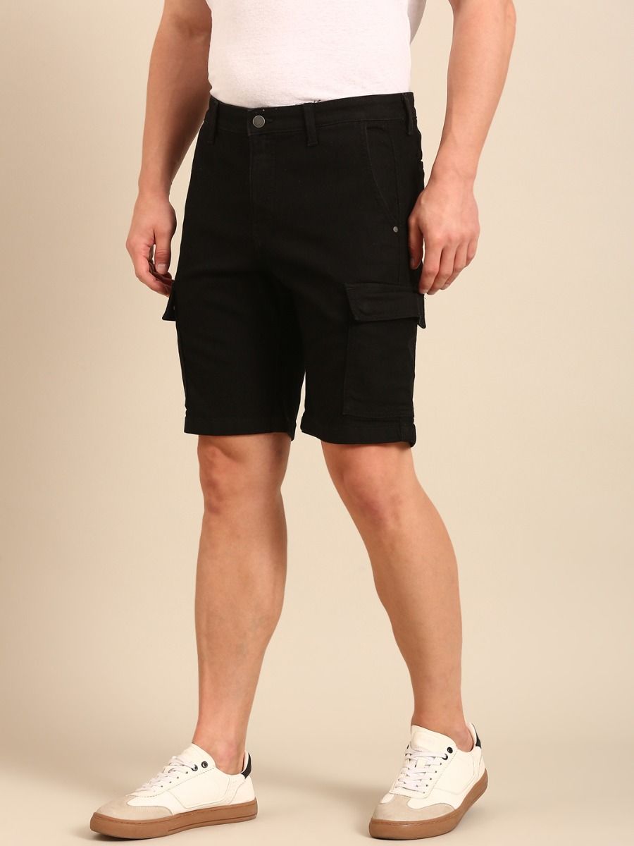 CAVALLO By Linen Club Men's Blended Linen Black Solid Contemporary Fit Shorts