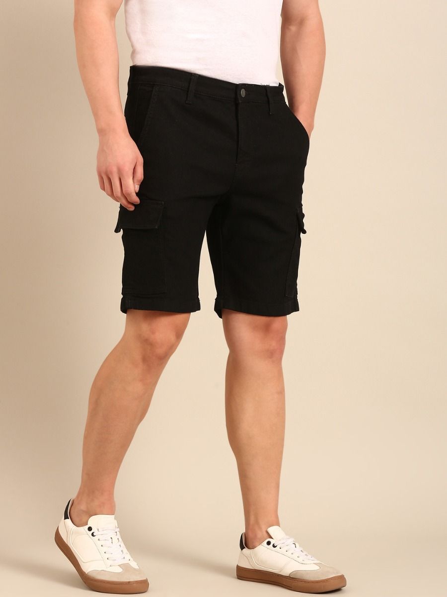 CAVALLO By Linen Club Men's Blended Linen Black Solid Contemporary Fit Shorts