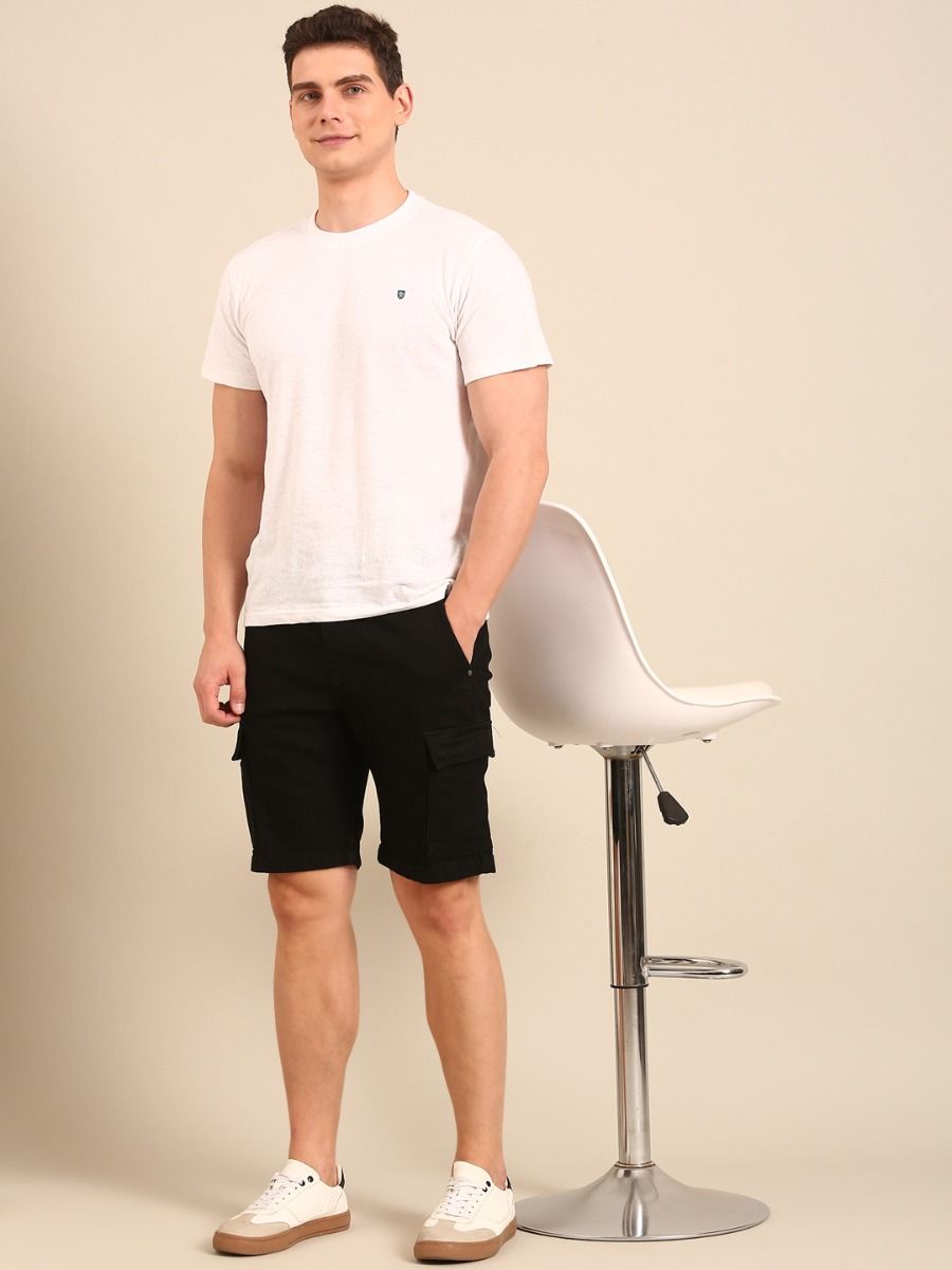 CAVALLO By Linen Club Men's Blended Linen Black Solid Contemporary Fit Shorts