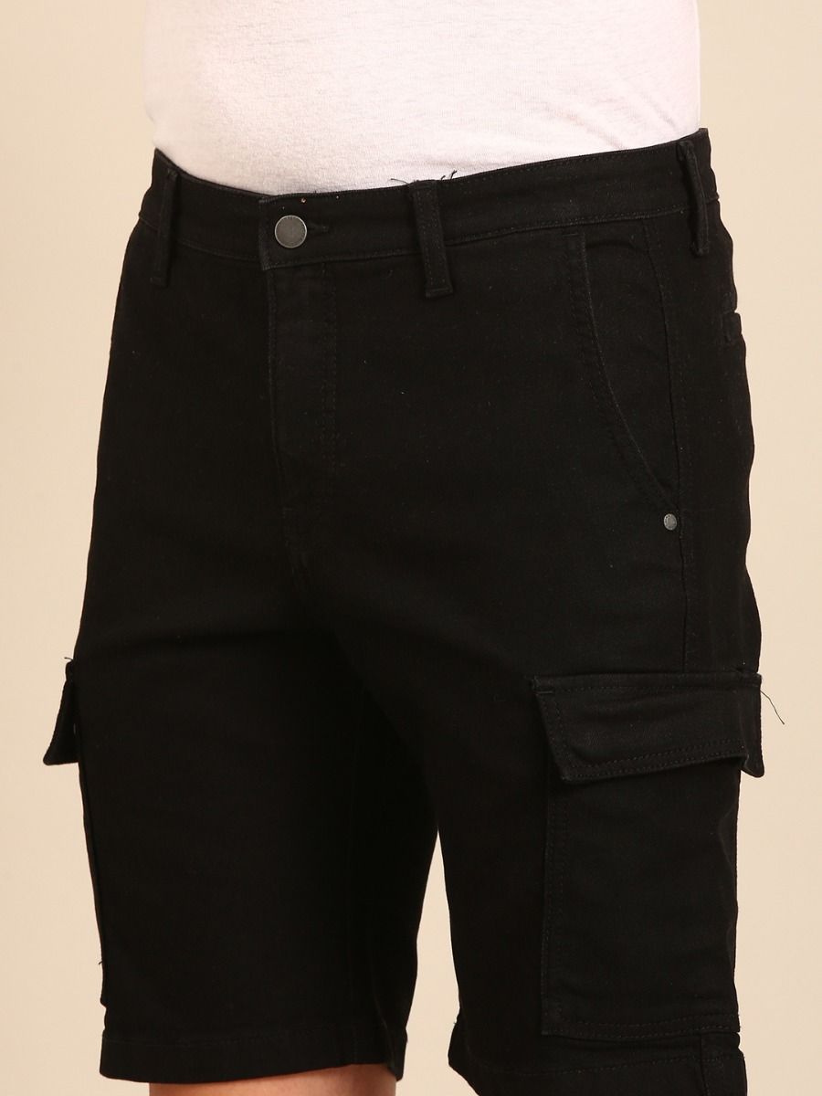 CAVALLO By Linen Club Men's Blended Linen Black Solid Contemporary Fit Shorts
