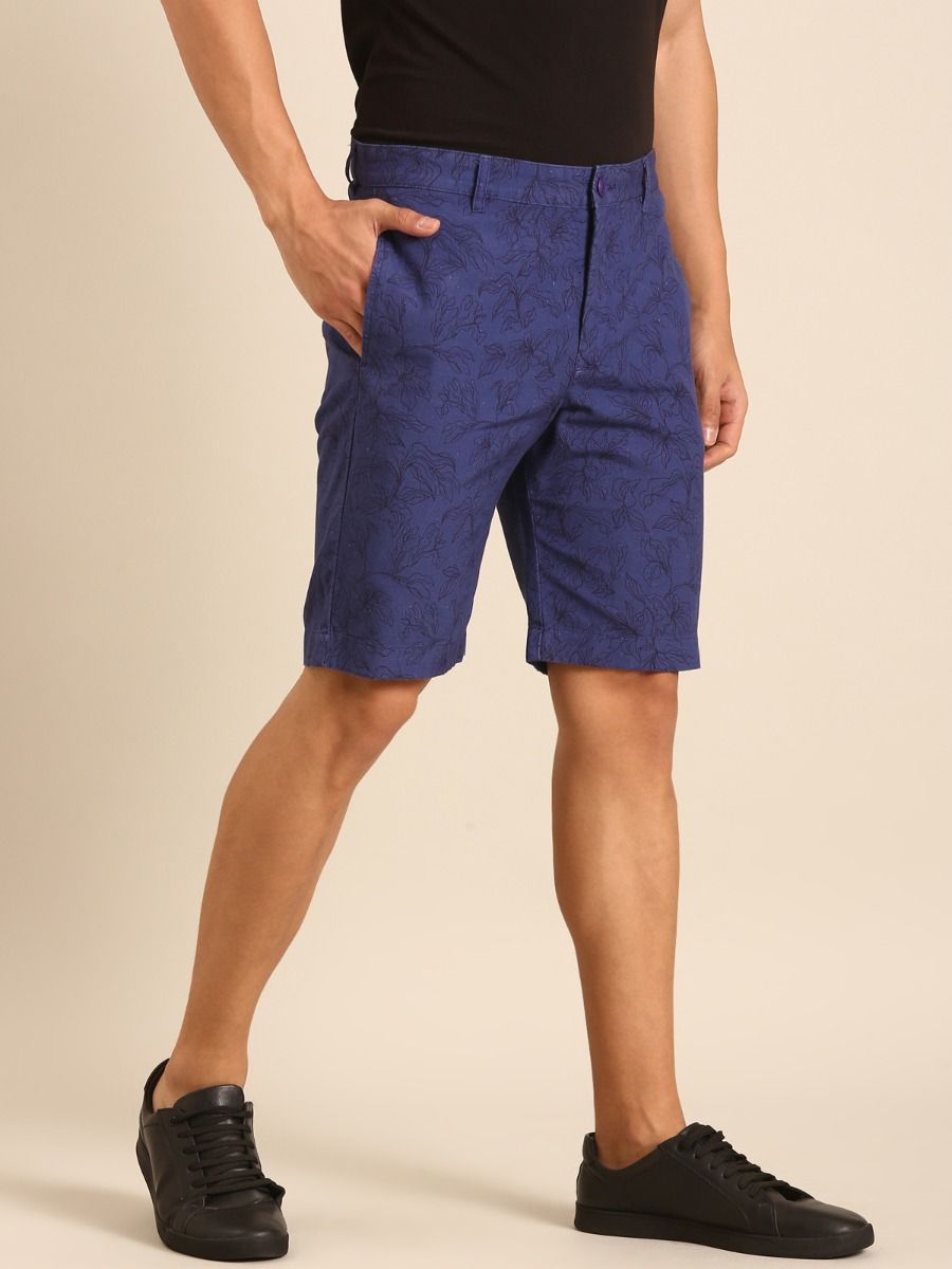 CAVALLO by Linen Club Men's Blended Linen Dark Blue Screen Print Contemporary Fit Casual Shorts CAVALLO by Linen Club Men's Blended Linen Dark Blue Screen Print Contemporary Fit Casual Shorts