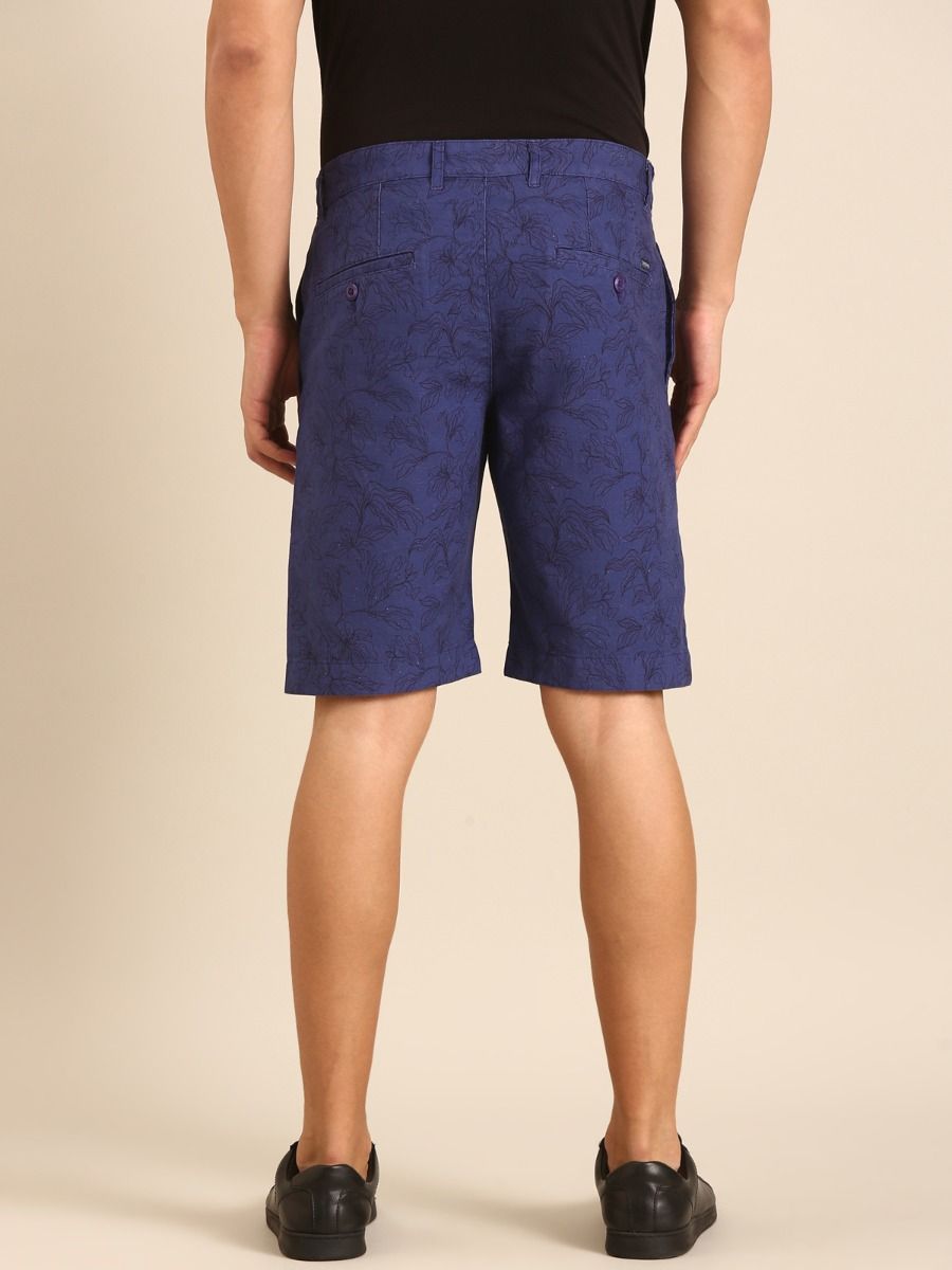 CAVALLO by Linen Club Men's Blended Linen Dark Blue Screen Print Contemporary Fit Casual Shorts CAVALLO by Linen Club Men's Blended Linen Dark Blue Screen Print Contemporary Fit Casual Shorts
