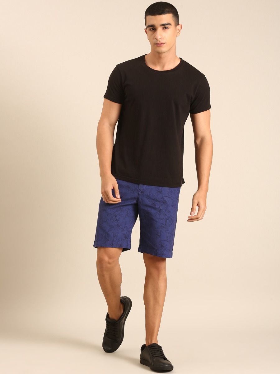 CAVALLO by Linen Club Men's Blended Linen Dark Blue Screen Print Contemporary Fit Casual Shorts CAVALLO by Linen Club Men's Blended Linen Dark Blue Screen Print Contemporary Fit Casual Shorts