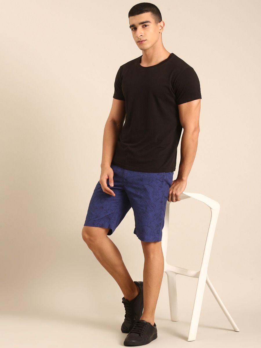 CAVALLO by Linen Club Men's Blended Linen Dark Blue Screen Print Contemporary Fit Casual Shorts CAVALLO by Linen Club Men's Blended Linen Dark Blue Screen Print Contemporary Fit Casual Shorts