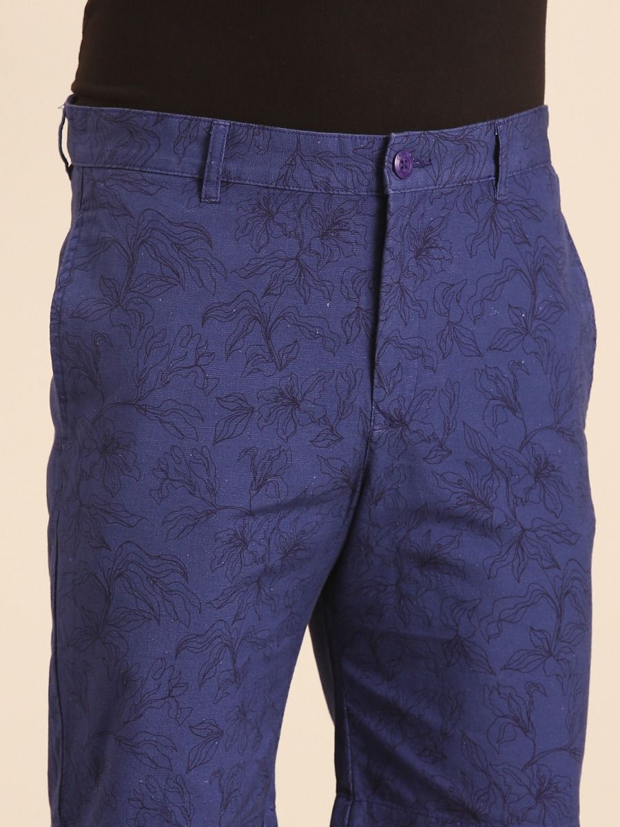 CAVALLO by Linen Club Men's Blended Linen Dark Blue Screen Print Contemporary Fit Casual Shorts CAVALLO by Linen Club Men's Blended Linen Dark Blue Screen Print Contemporary Fit Casual Shorts