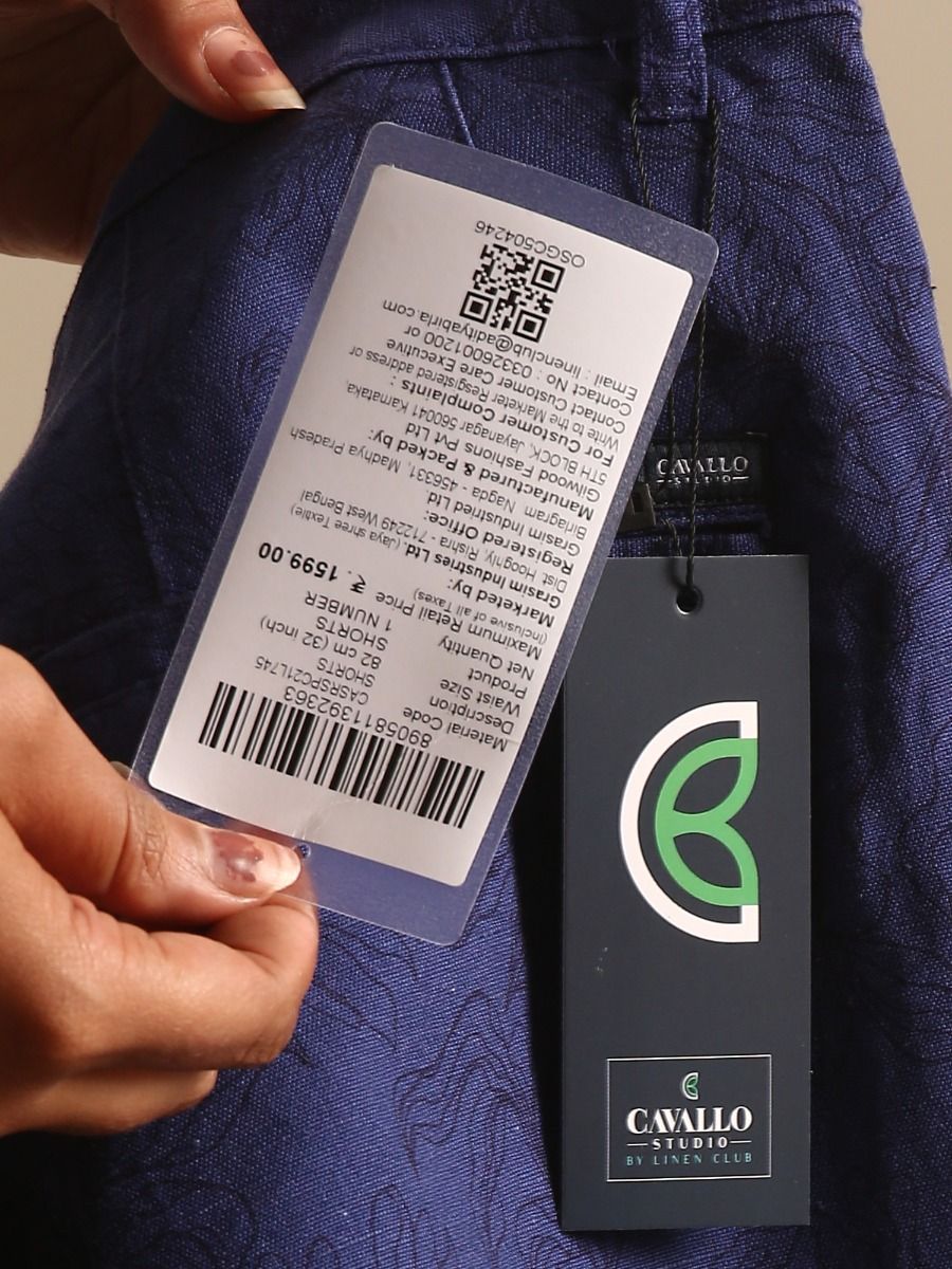 CAVALLO by Linen Club Men's Blended Linen Dark Blue Screen Print Contemporary Fit Casual Shorts CAVALLO by Linen Club Men's Blended Linen Dark Blue Screen Print Contemporary Fit Casual Shorts