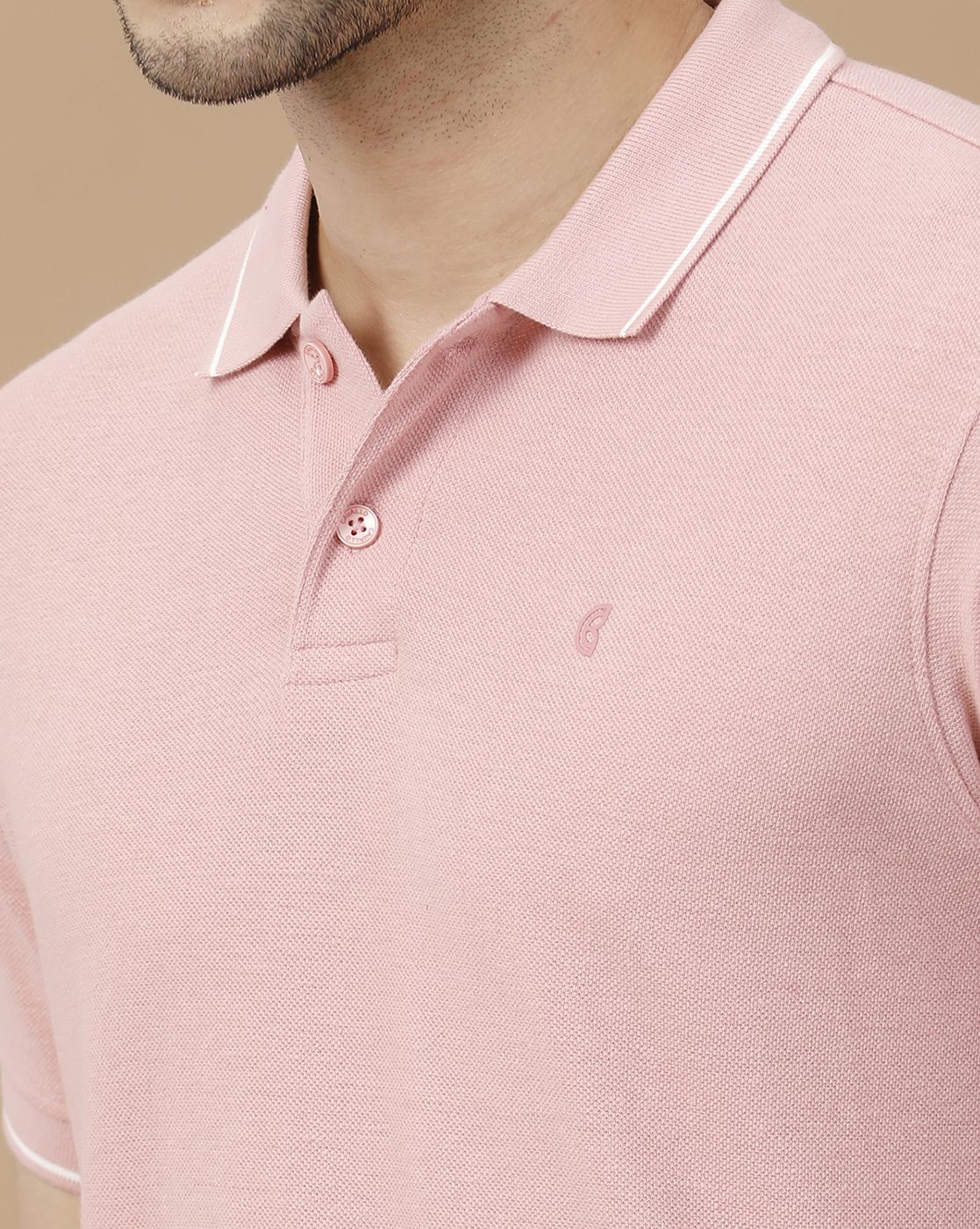 Men's Blended Linen Pink Solid Contemporary Fit Half Sleeve Polo Neck Casual T-Shirt