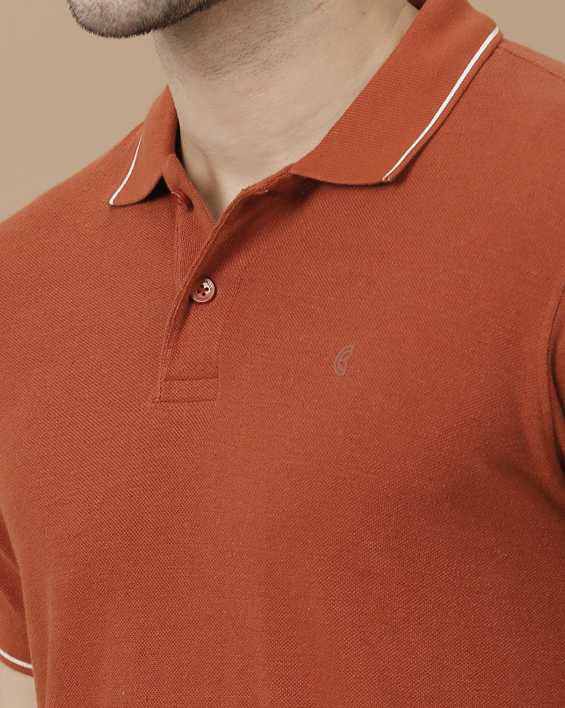 Men's Blended Linen Orange Solid Contemporary Fit Half Sleeve Polo Neck Casual T-Shirt