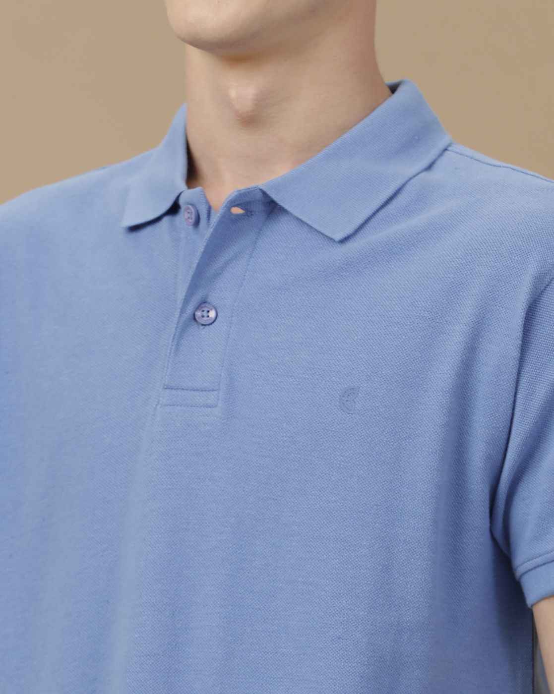 Men's Blended Linen Blue Solid Contemporary Fit Half Sleeve Polo Neck Casual T-Shirt
