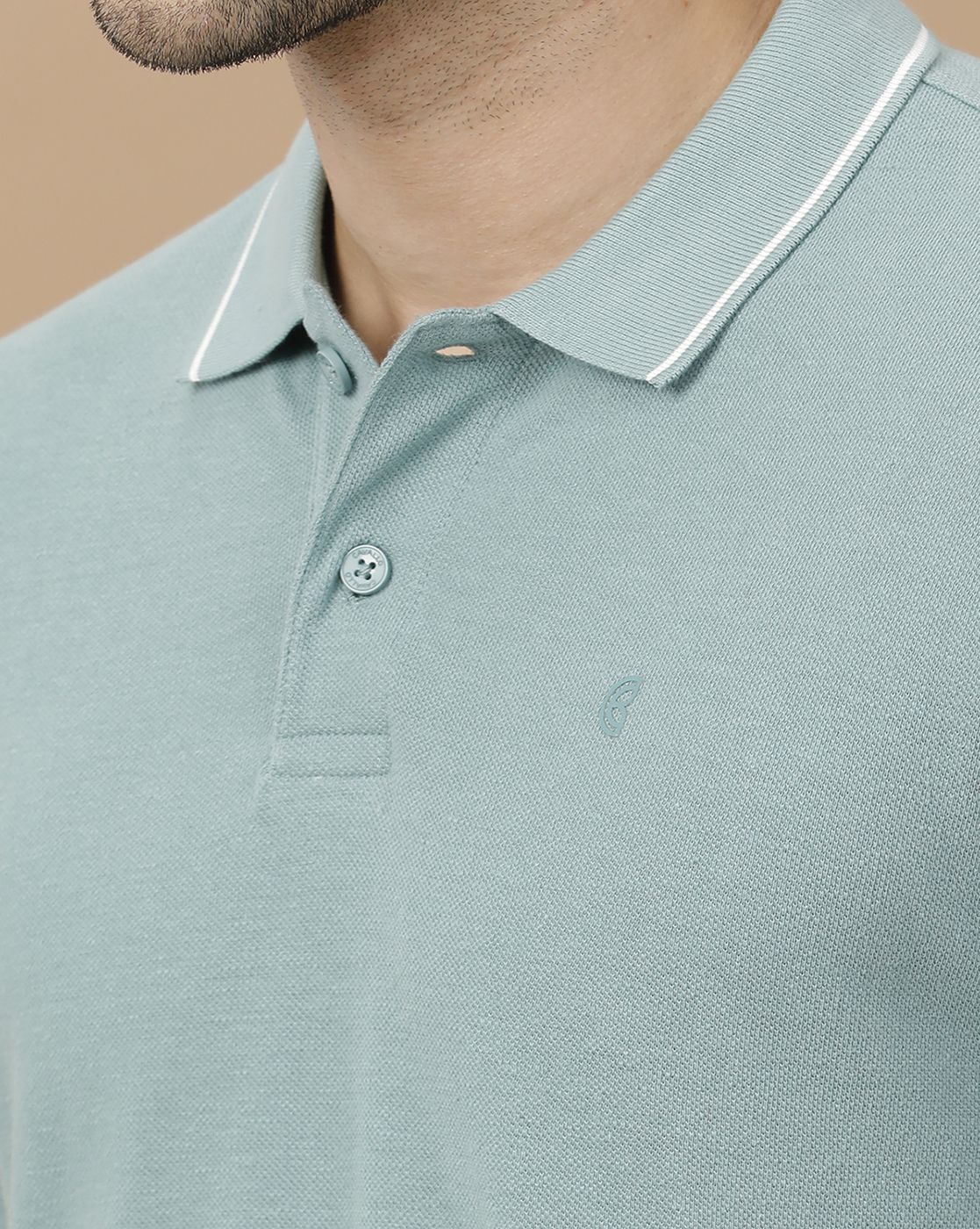 Men's Blended Linen Green Solid Contemporary Fit Half Sleeve Polo Neck Casual T-Shirt