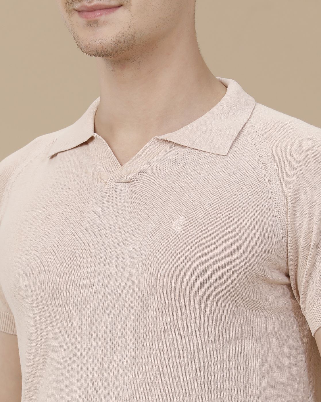 CAVALLO by Linen Club Men's Linen Cotton Peach Solid Contemporary Fit Half Sleeve Polo Neck T-Shirt