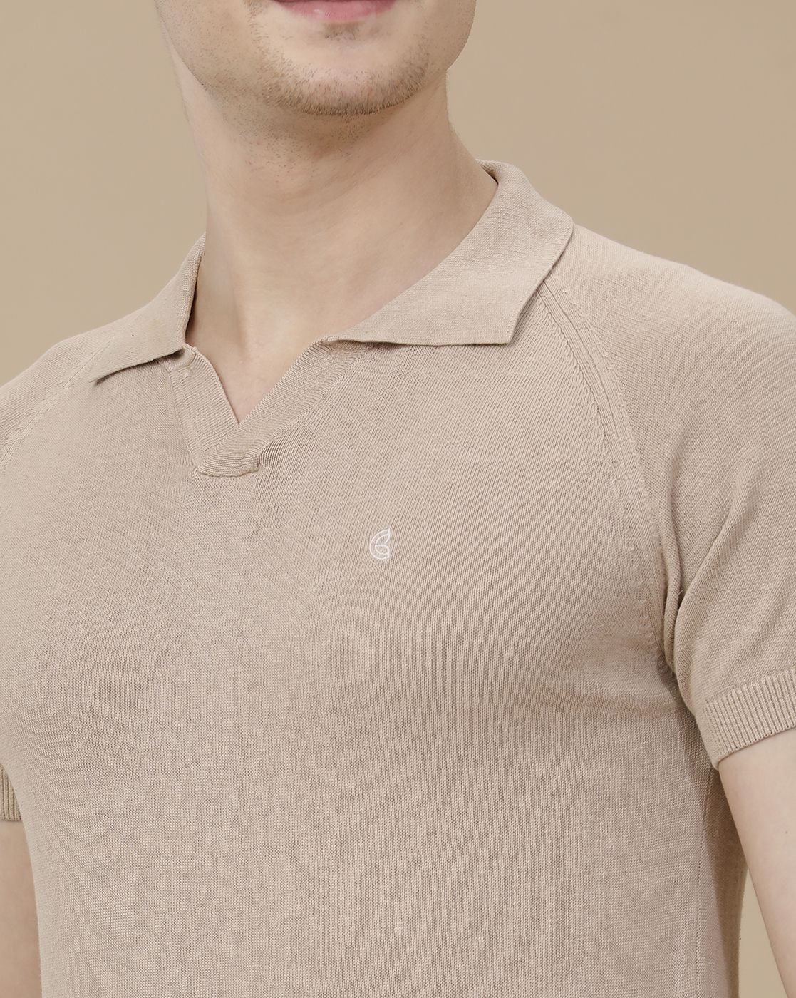 CAVALLO by Linen Club Men's Linen Cotton Brown Solid Contemporary Fit Half Sleeve Polo Neck T-Shirt