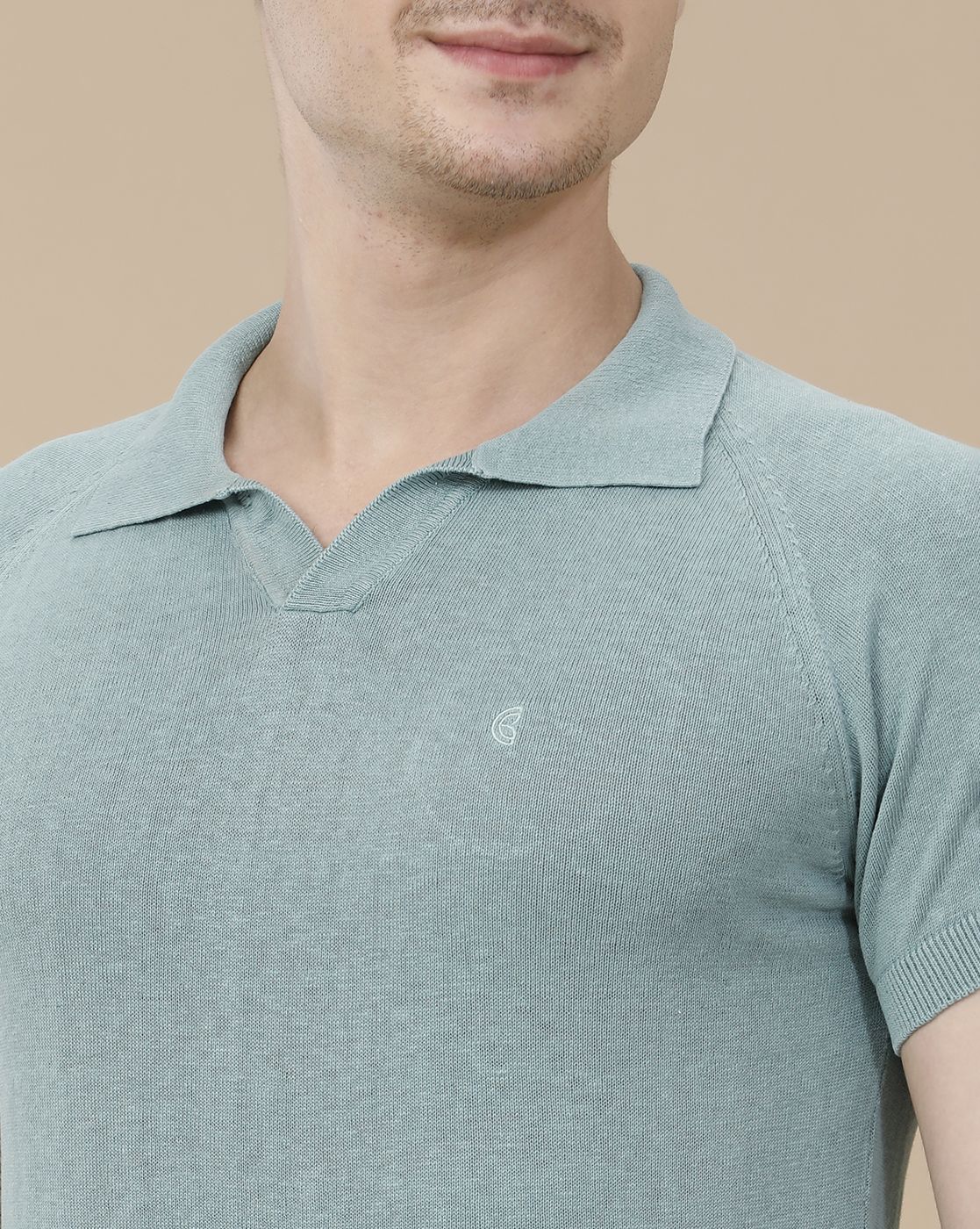 CAVALLO by Linen Club Men's Linen Cotton Green Solid Contemporary Fit Half Sleeve Polo Neck T-Shirt