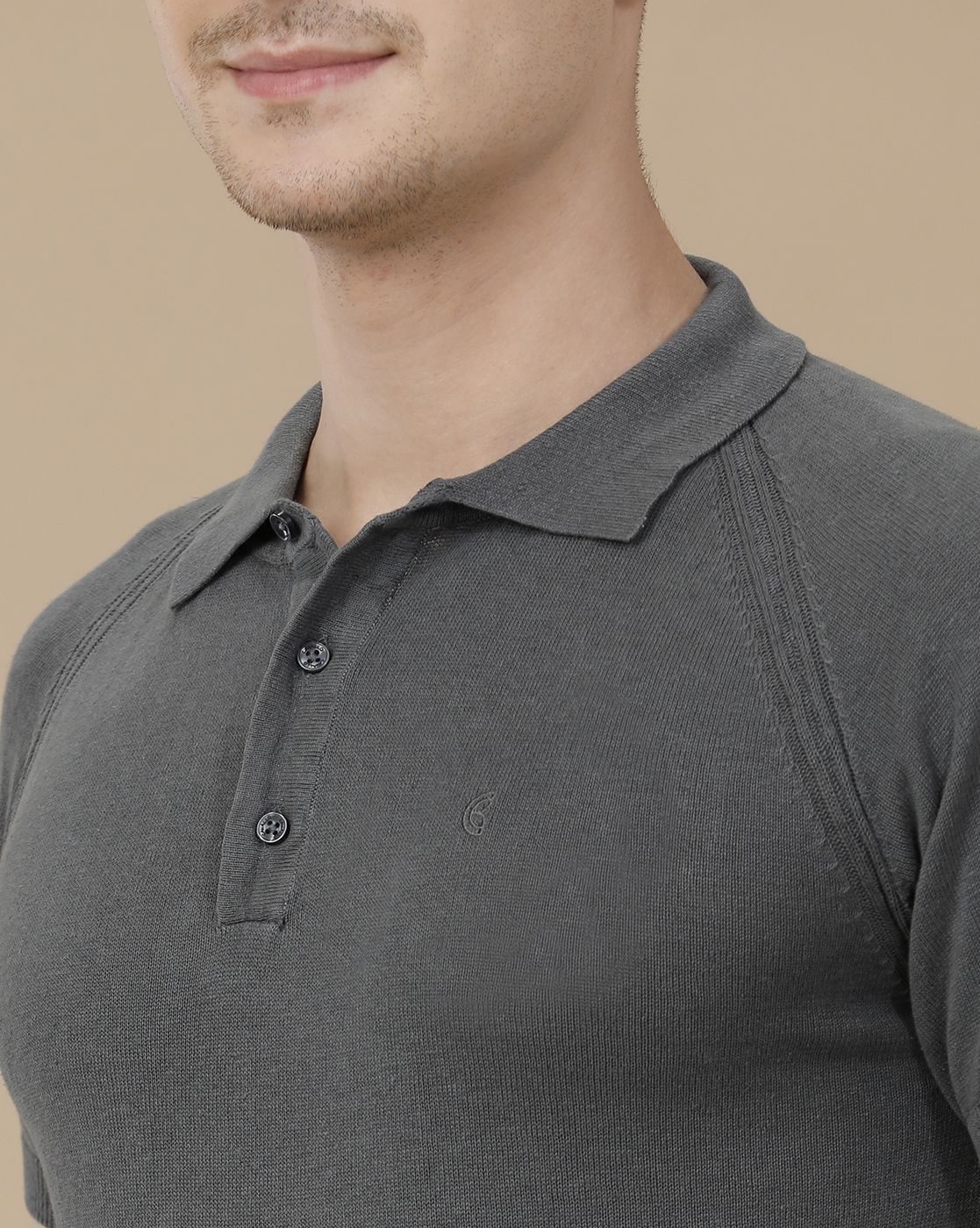 CAVALLO by Linen Club Men's Linen Cotton Grey Solid Contemporary Fit Half Sleeve Polo Neck T-Shirt