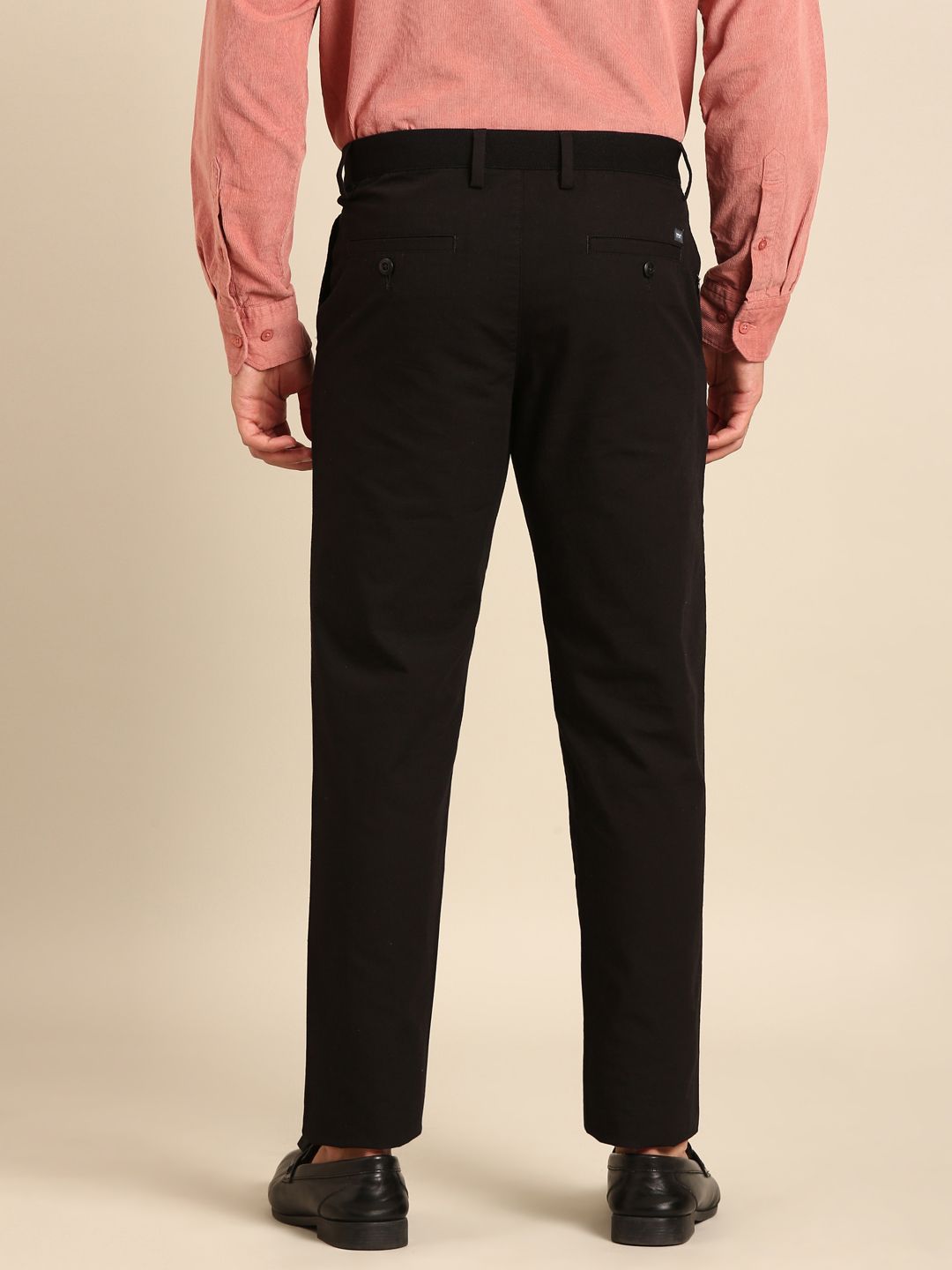 CAVALLO By Linen Club Men's Blended Linen Black Solid Contemporary Fit Casual Trouser