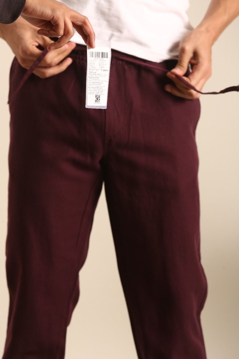 CAVALLO by Linen Club Men's Blended Linen Maroon Solid Contemporary Fit Casual Trouser