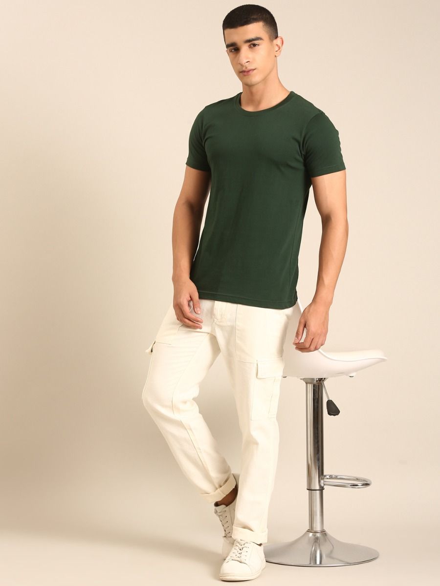 CAVALLO by Linen Club Men's Blended Linen Off White Solid Contemporary Fit Casual Trouser