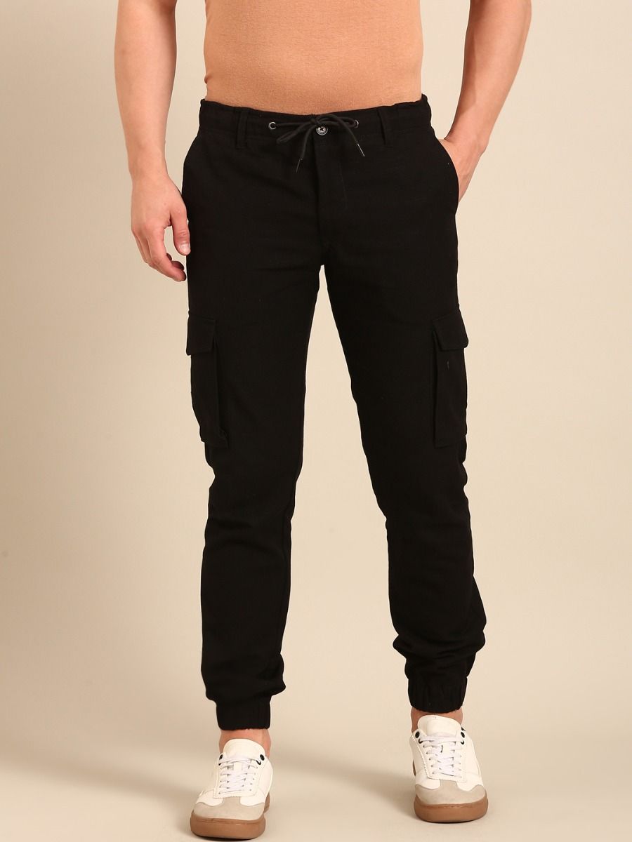 CAVALLO By Linen Club Men's Solid Black Slim Fit Casual Trouser