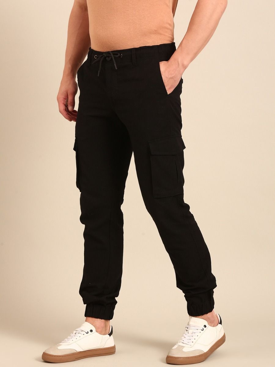 CAVALLO By Linen Club Men's Solid Black Slim Fit Casual Trouser