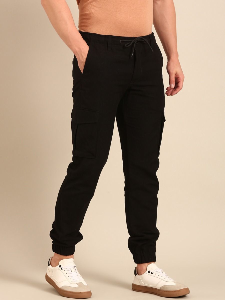 CAVALLO By Linen Club Men's Solid Black Slim Fit Casual Trouser