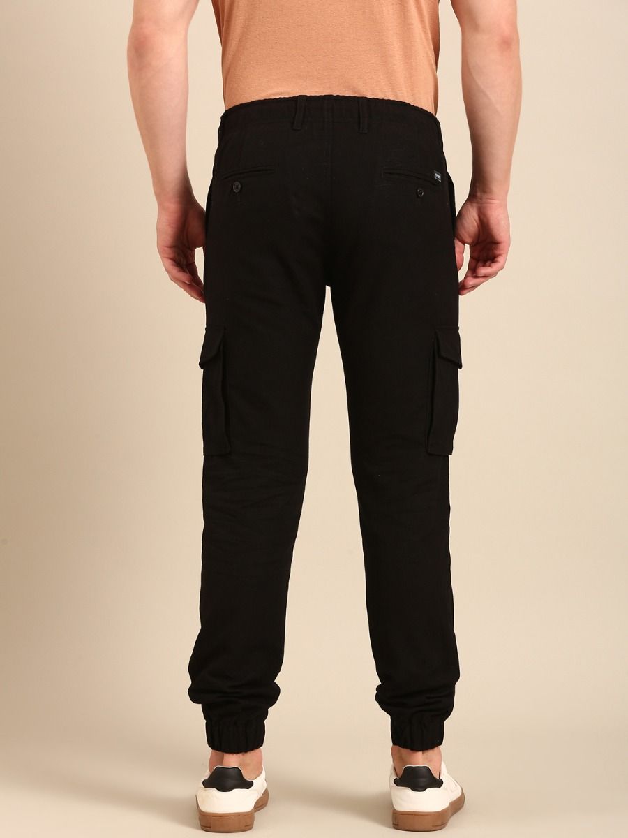 CAVALLO By Linen Club Men's Solid Black Slim Fit Casual Trouser