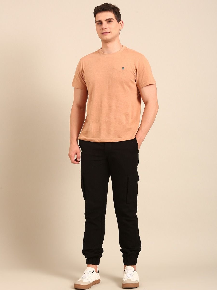 CAVALLO By Linen Club Men's Solid Black Slim Fit Casual Trouser