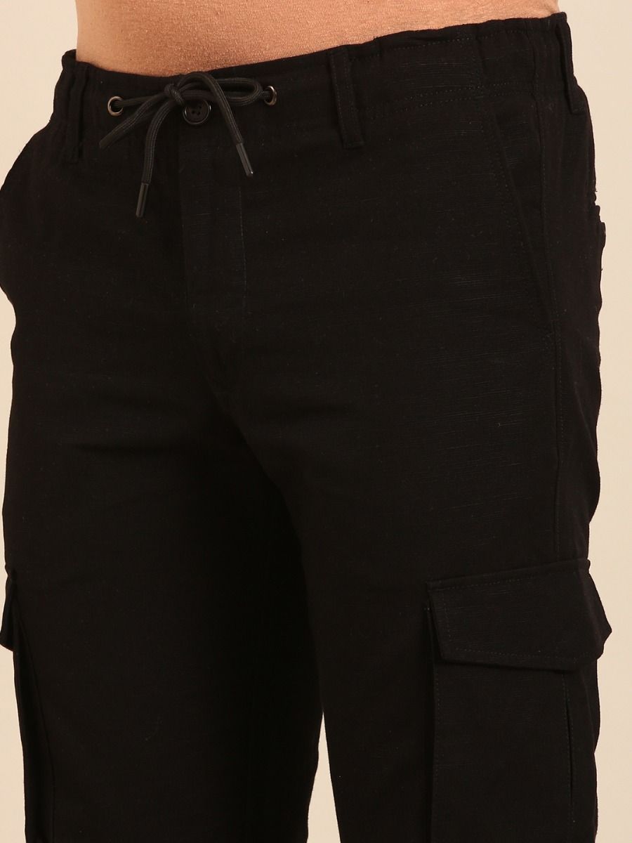 CAVALLO By Linen Club Men's Solid Black Slim Fit Casual Trouser