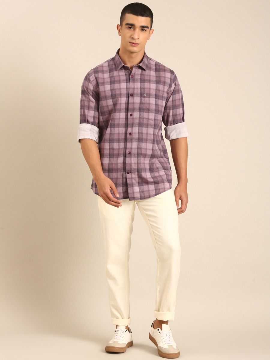 CAVALLO by Linen Club Men's Blended Linen Off White Solid Contemporary Fit Casual Trouser