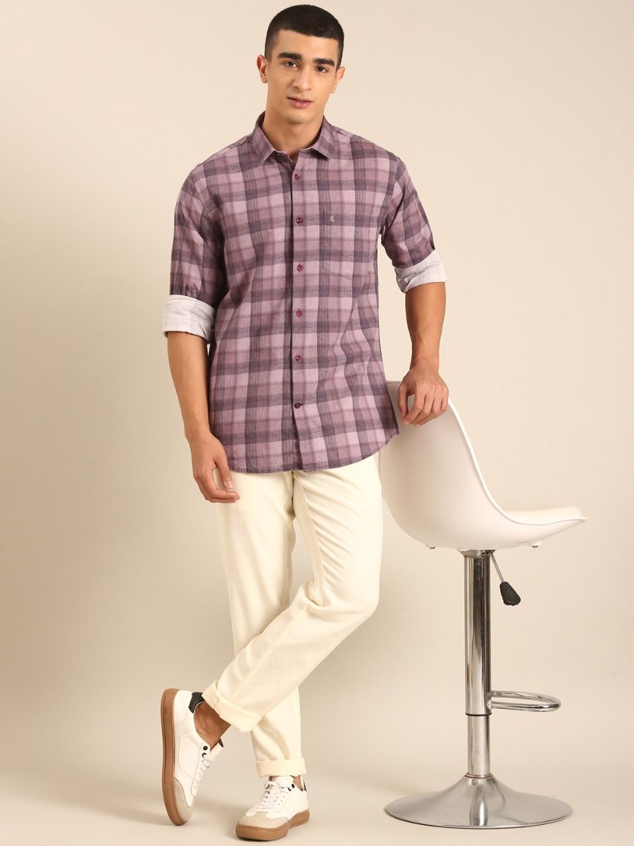 CAVALLO by Linen Club Men's Blended Linen Off White Solid Contemporary Fit Casual Trouser