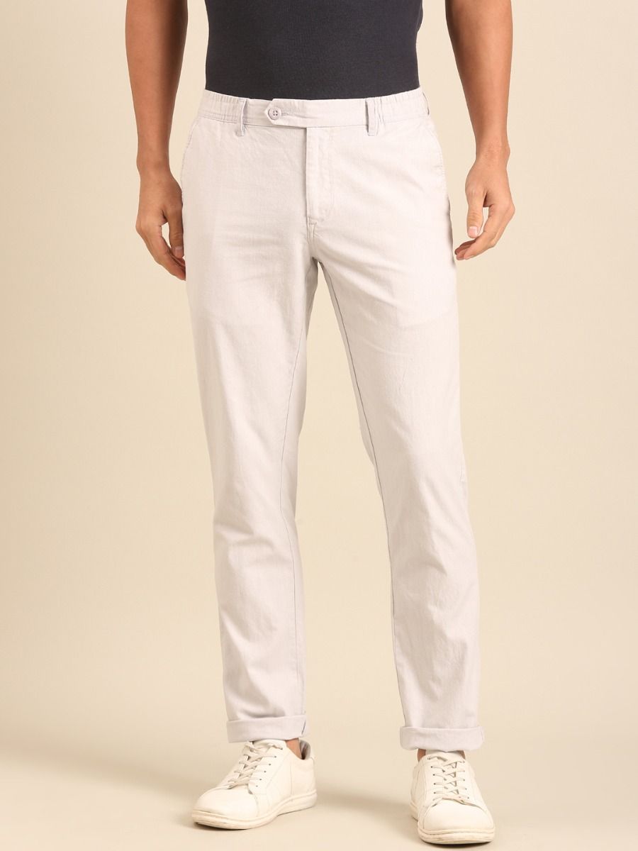 CAVALLO By Linen Club Men's  Solid Light Grey Slim Fit  Casual Trouser