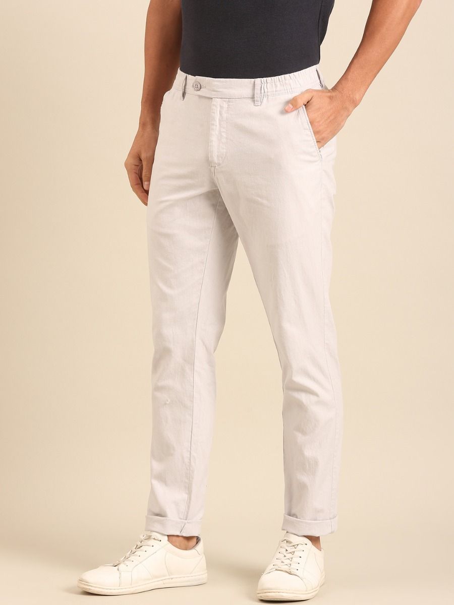 CAVALLO By Linen Club Men's  Solid Light Grey Slim Fit  Casual Trouser