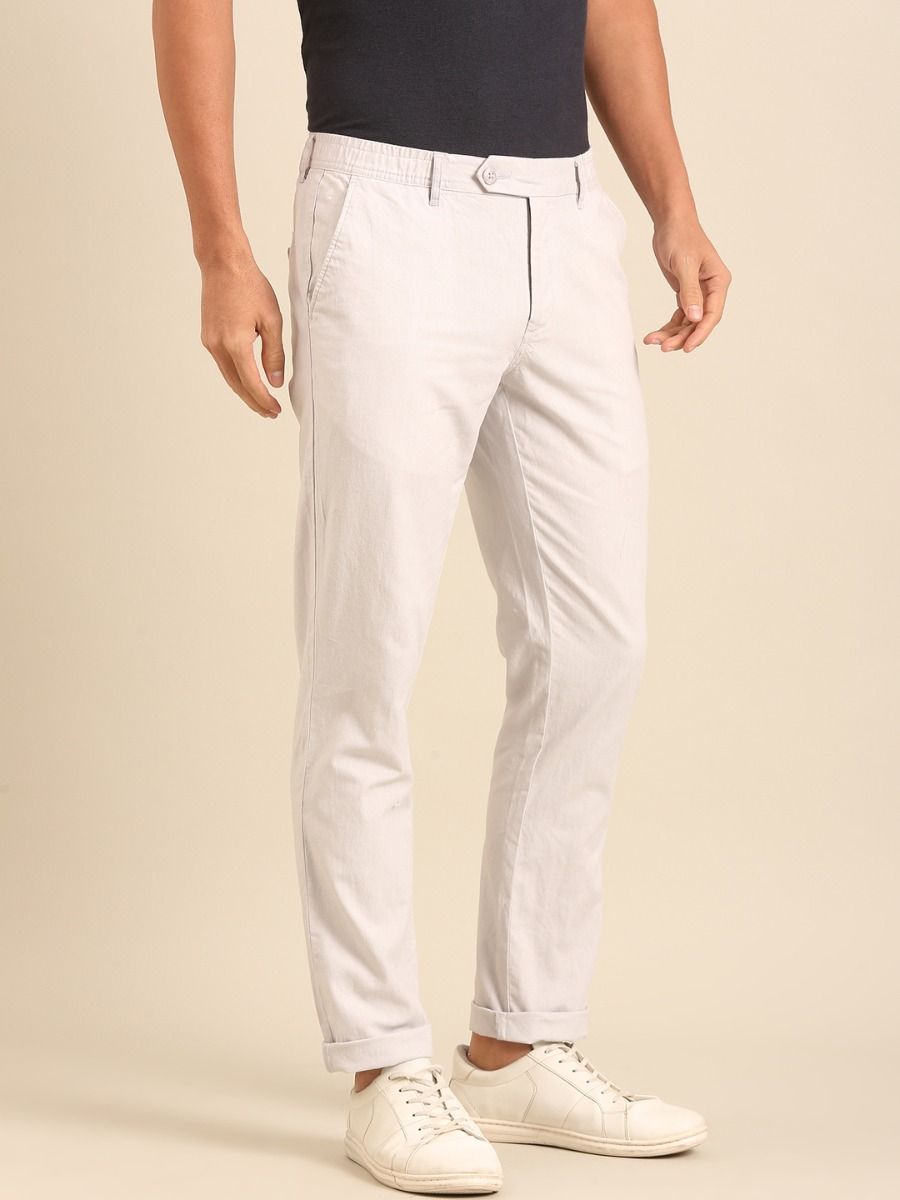 CAVALLO By Linen Club Men's  Solid Light Grey Slim Fit  Casual Trouser