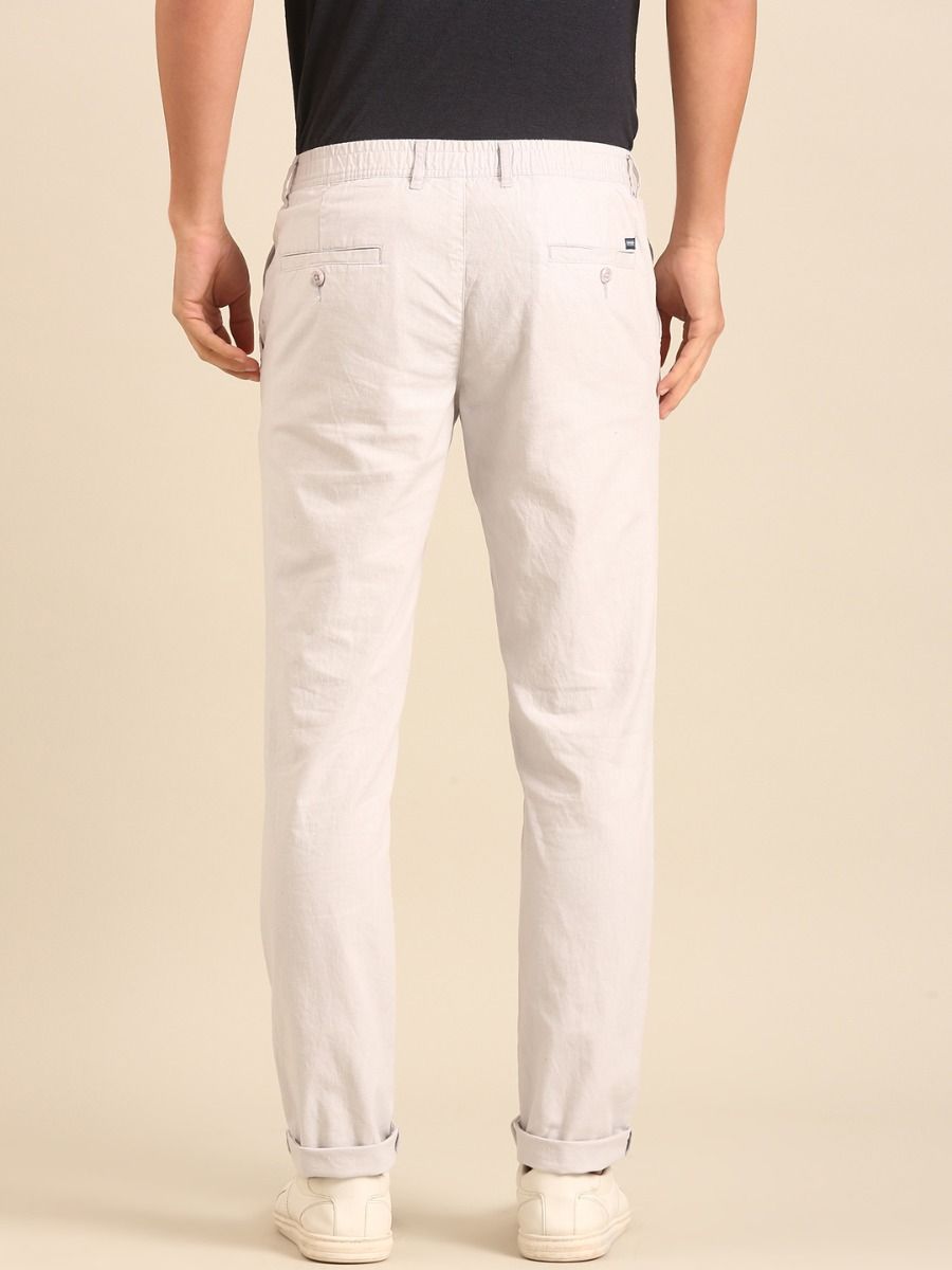 CAVALLO By Linen Club Men's  Solid Light Grey Slim Fit  Casual Trouser