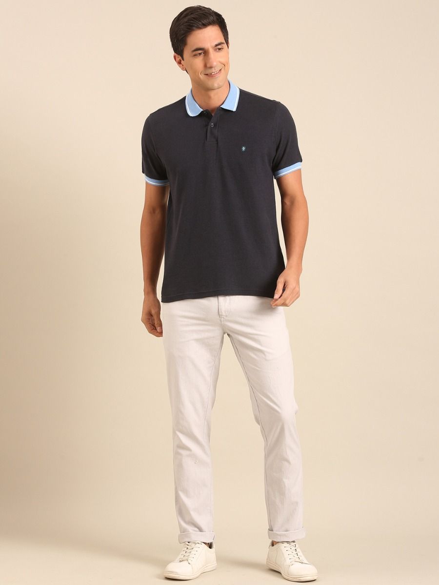 CAVALLO By Linen Club Men's  Solid Light Grey Slim Fit  Casual Trouser