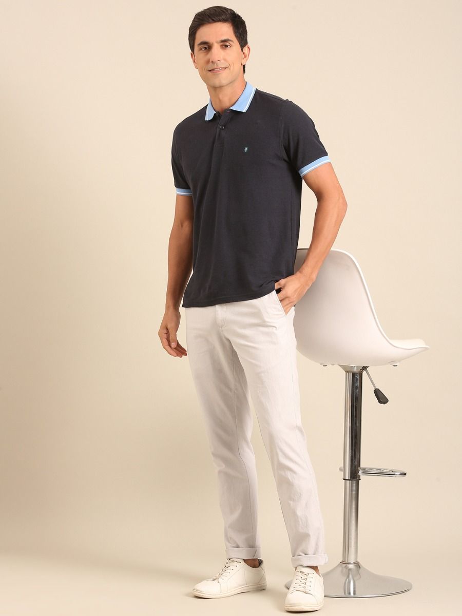 CAVALLO By Linen Club Men's  Solid Light Grey Slim Fit  Casual Trouser