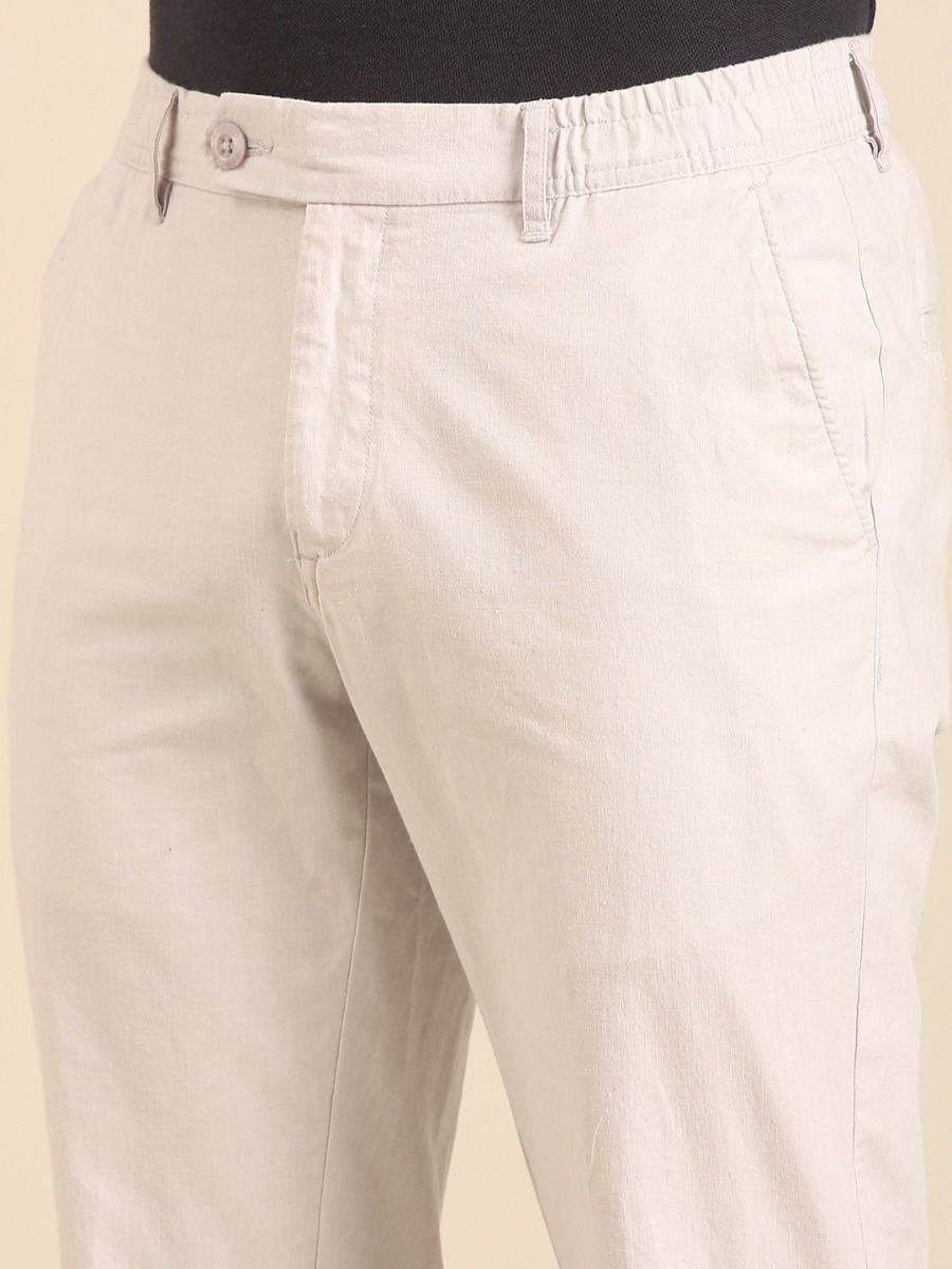 CAVALLO By Linen Club Men's  Solid Light Grey Slim Fit  Casual Trouser