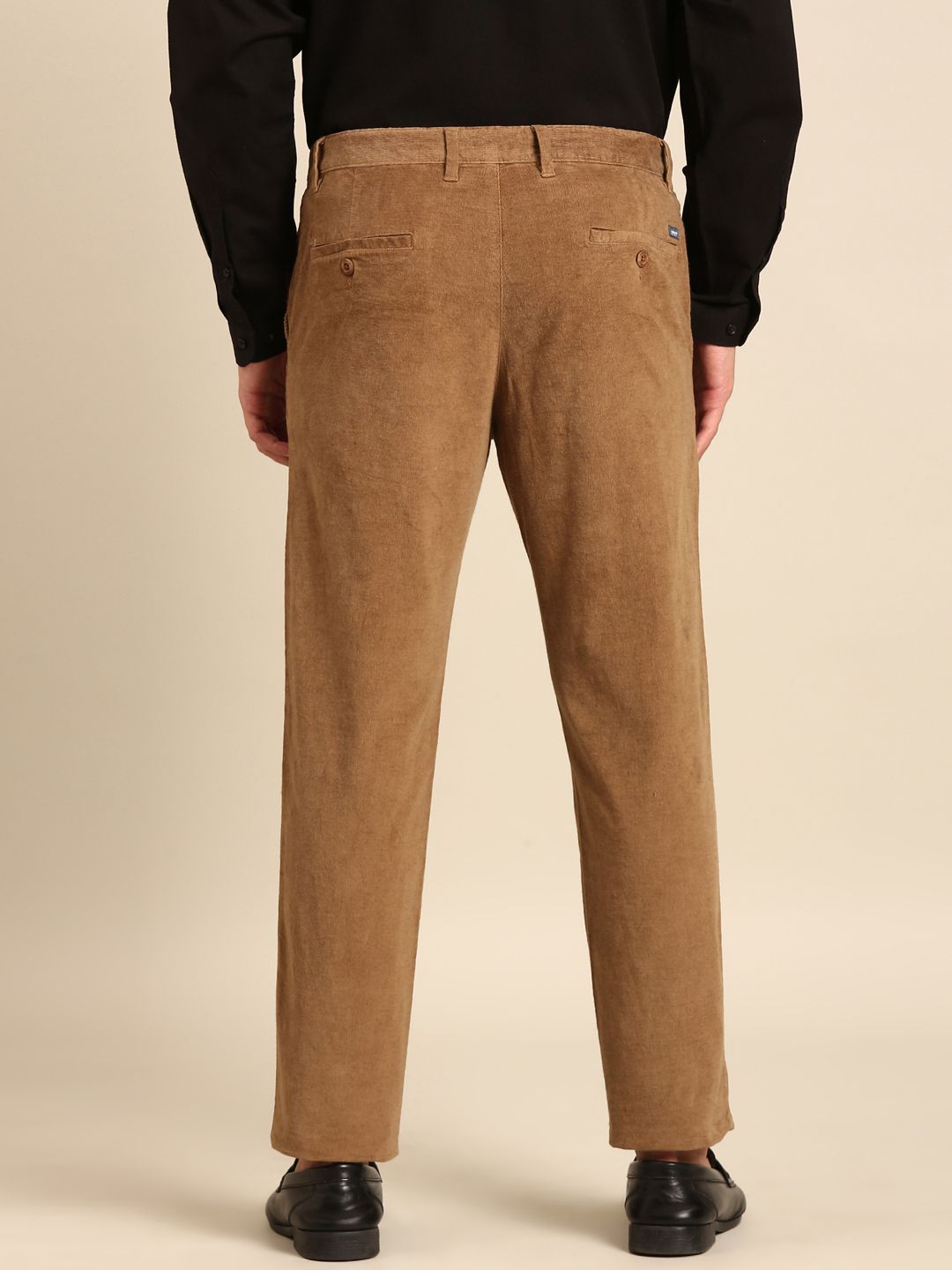 CAVALLO By Linen Club Men's Blended Linen Brown Solid Contemporary Fit Casual Trouser
