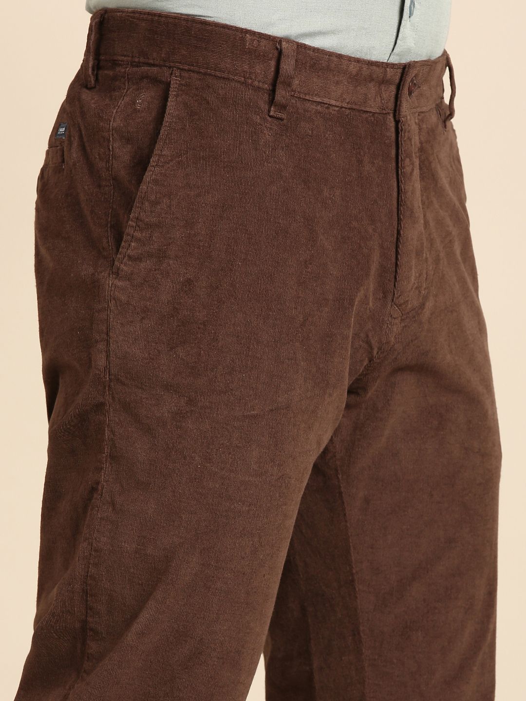 CAVALLO By Linen Club Men's Blended Linen Brown Solid Contemporary Fit Casual Trouser