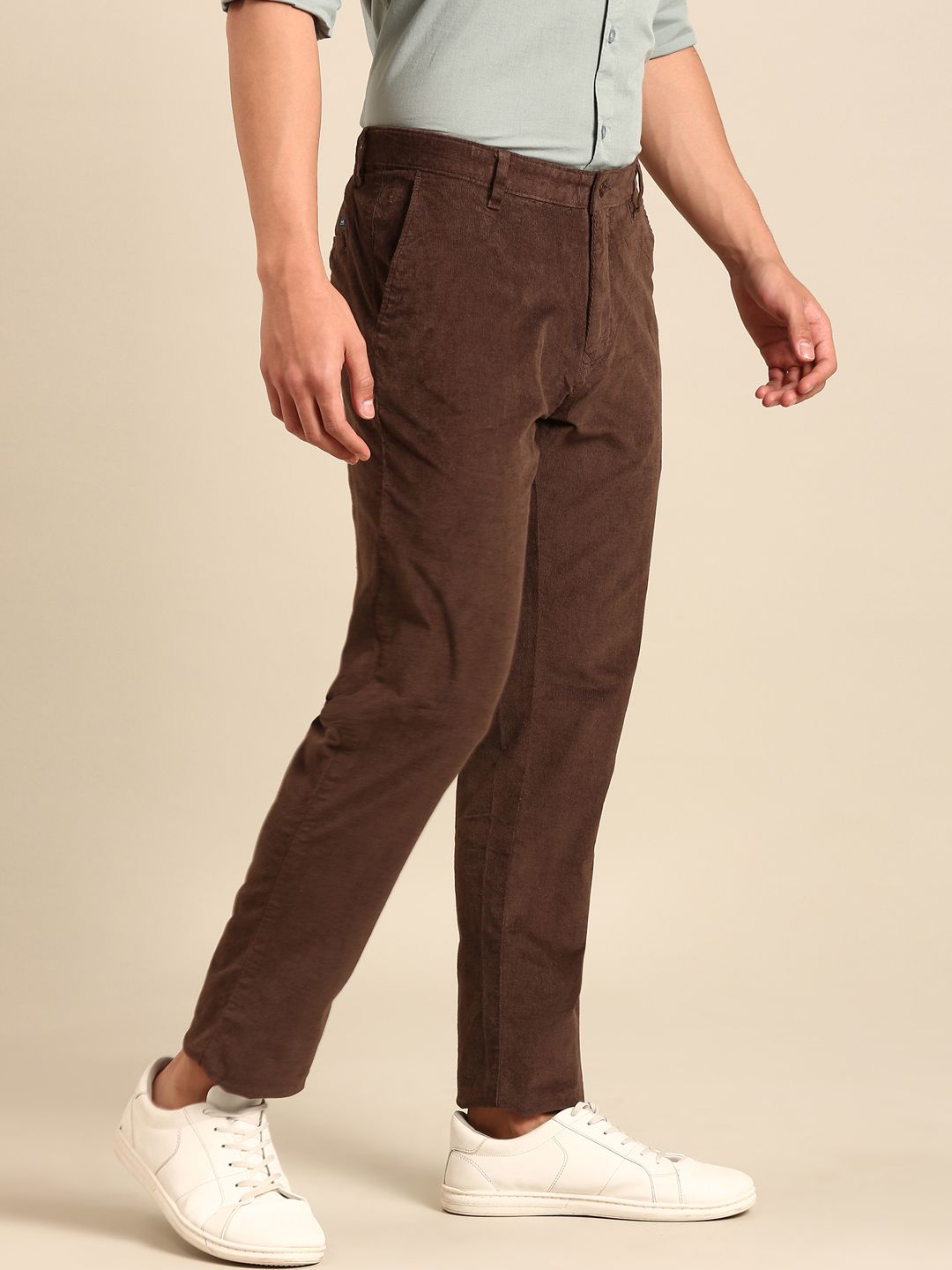 CAVALLO By Linen Club Men's Blended Linen Brown Solid Contemporary Fit Casual Trouser
